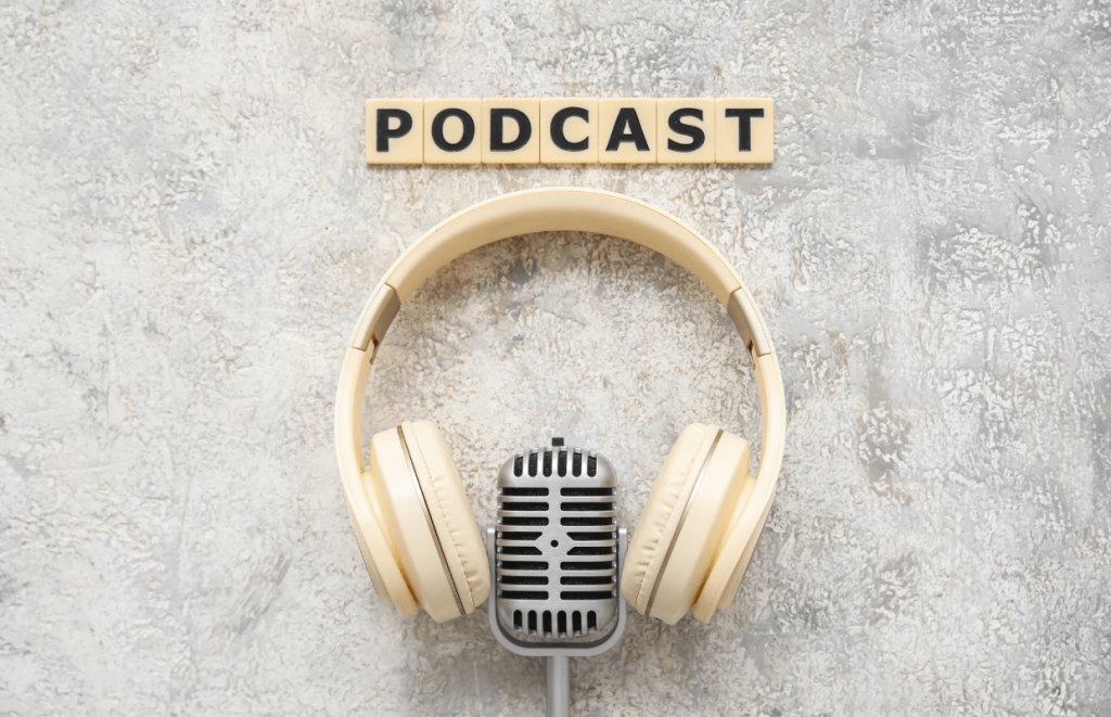 Microphone and Earphones with Podcast wording for World Mental Health Day