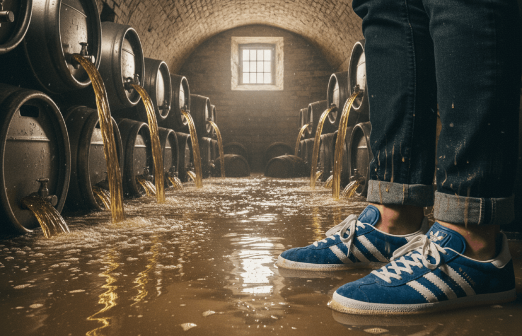 Teamwork Skills: Pair of blue Trainers soaked in beer
